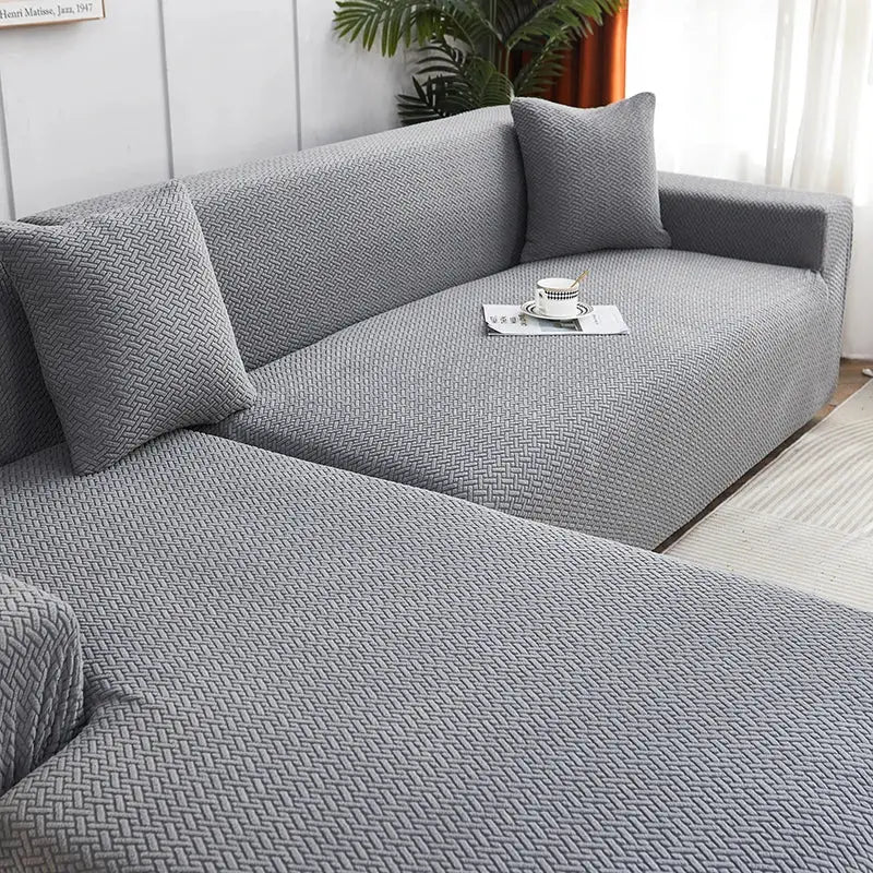 Gray textured jacquard sofa cover with herringbone pattern stretch fabric and pillows for living room decorbites jacquard sofa