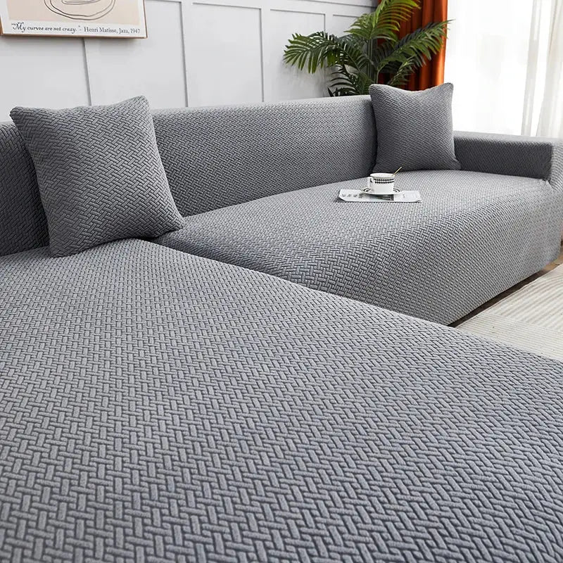 Gray woven textured jacquard sofa cover with matching pillows for living room decorbites jacquard sofa cover