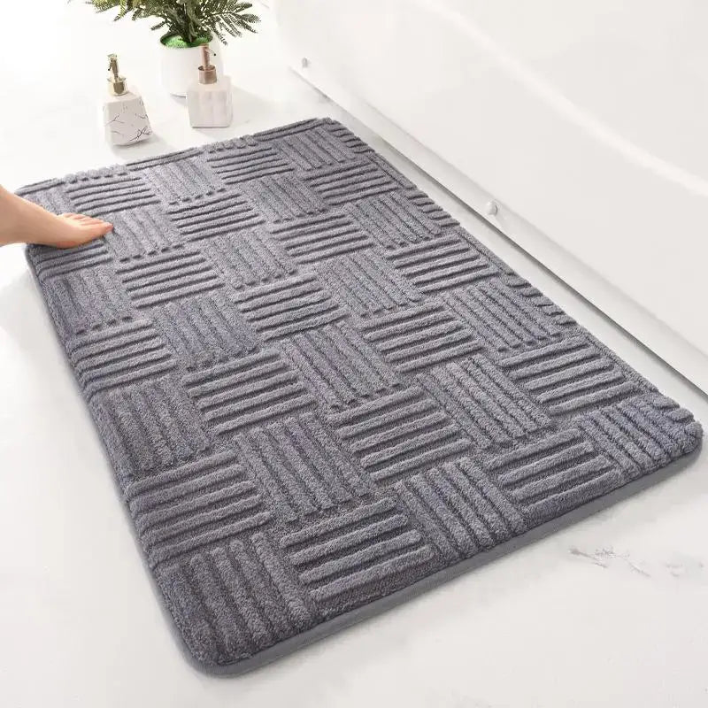 Gray textured striped floor mat with woven pattern non slip carpet for bathroom use