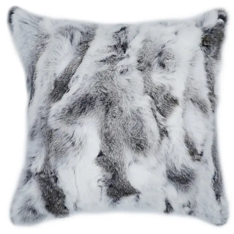A plush gray and white faux rex rabbit fur cushion cover for living room decorbites gray faux throw pillow