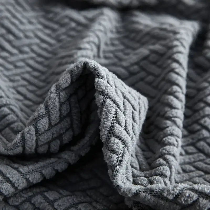 Gray textured decorbites jacquard velvet sofa cover with raised braided pattern for living room stretch slipcover