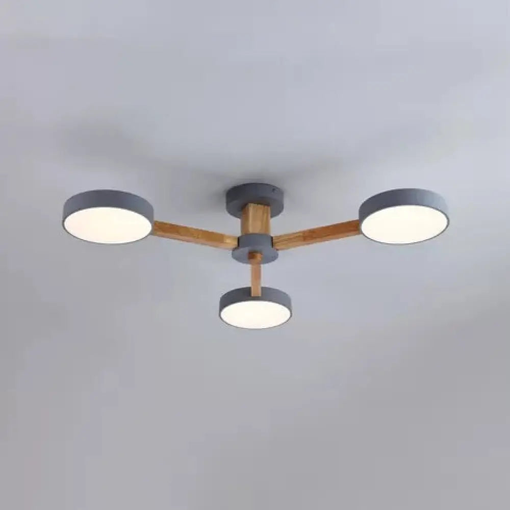 DecorBites™ DecorBites™ Gray Wood Macaron Loft LED Circle Chandelier: Stylish Living Room Hanging Light