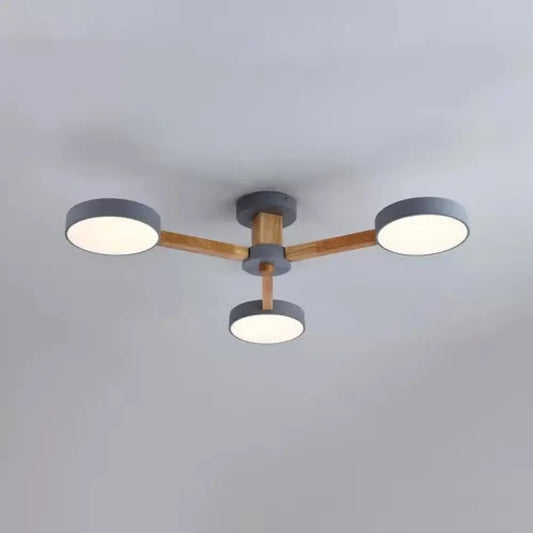 DecorBites™ DecorBites™ Gray Wood Macaron Loft LED Circle Chandelier: Stylish Living Room Hanging Light
