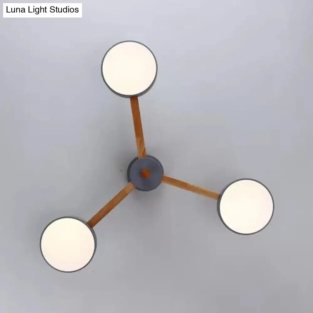 DecorBites™ DecorBites™ Gray Wood Macaron Loft LED Circle Chandelier: Stylish Living Room Hanging Light