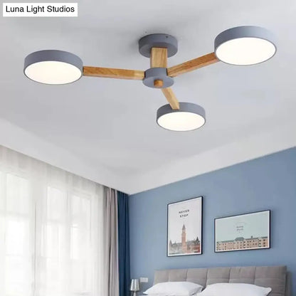 DecorBites™ DecorBites™ Gray Wood Macaron Loft LED Circle Chandelier: Stylish Living Room Hanging Light