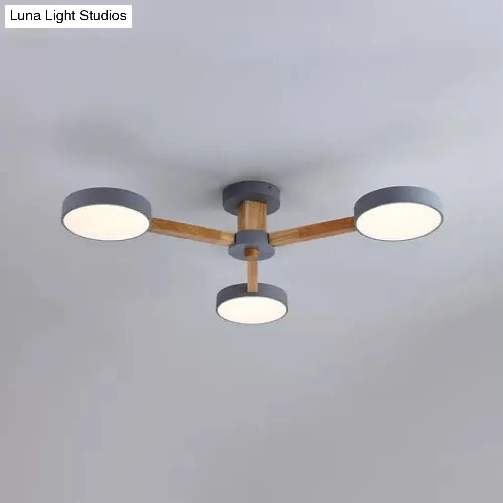 DecorBites™ DecorBites™ Gray Wood Macaron Loft LED Circle Chandelier: Stylish Living Room Hanging Light