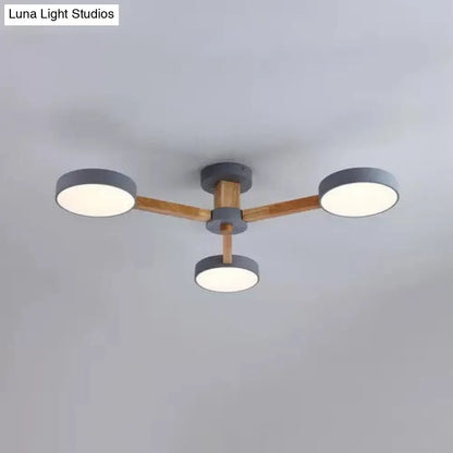 DecorBites™ DecorBites™ Gray Wood Macaron Loft LED Circle Chandelier: Stylish Living Room Hanging Light