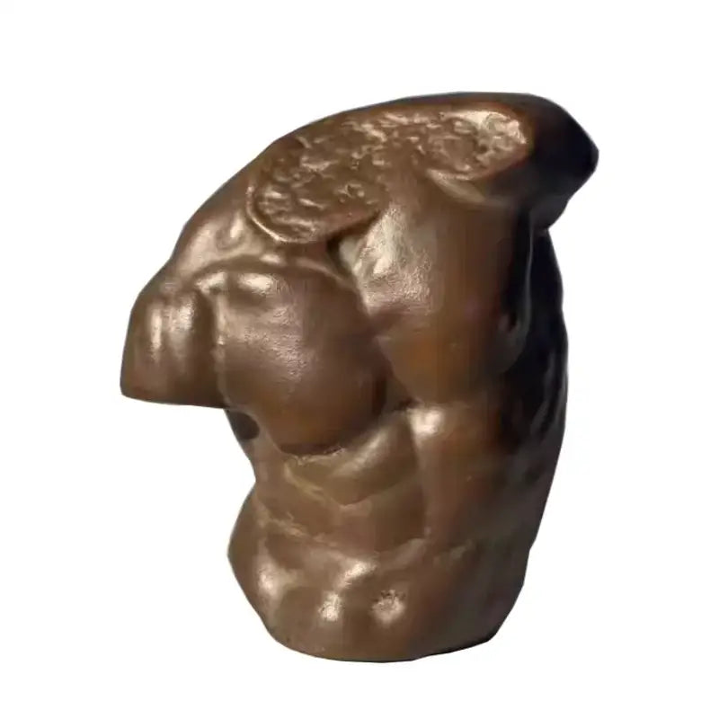 Bronze-colored greek nude human figure bust sculpture featuring detailed muscular torso for living room decor