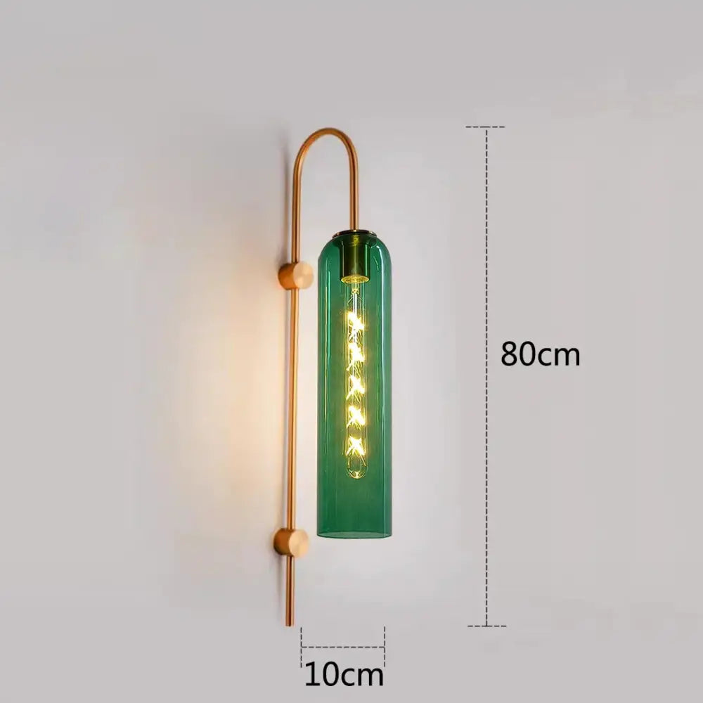 Green glass nordic pendant light with brass frame and exposed filament bulb for living room lighting