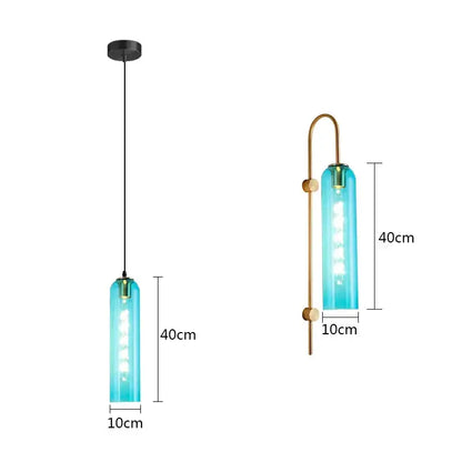 Modern green glass nordic pendant light with turquoise glass and brass accents for living room lighting fixtures