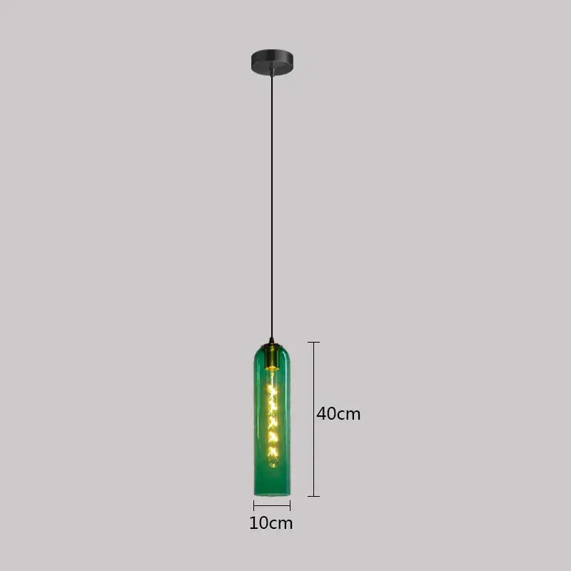 A sleek 40cm green glass nordic pendant light with black metal mount for living room use