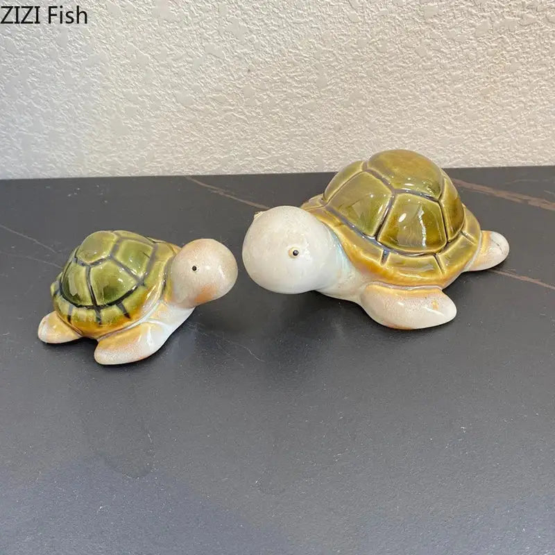 Green and cream ceramic cute turtle statue tray with glossy shells and detailed scaly patterns for living room decor
