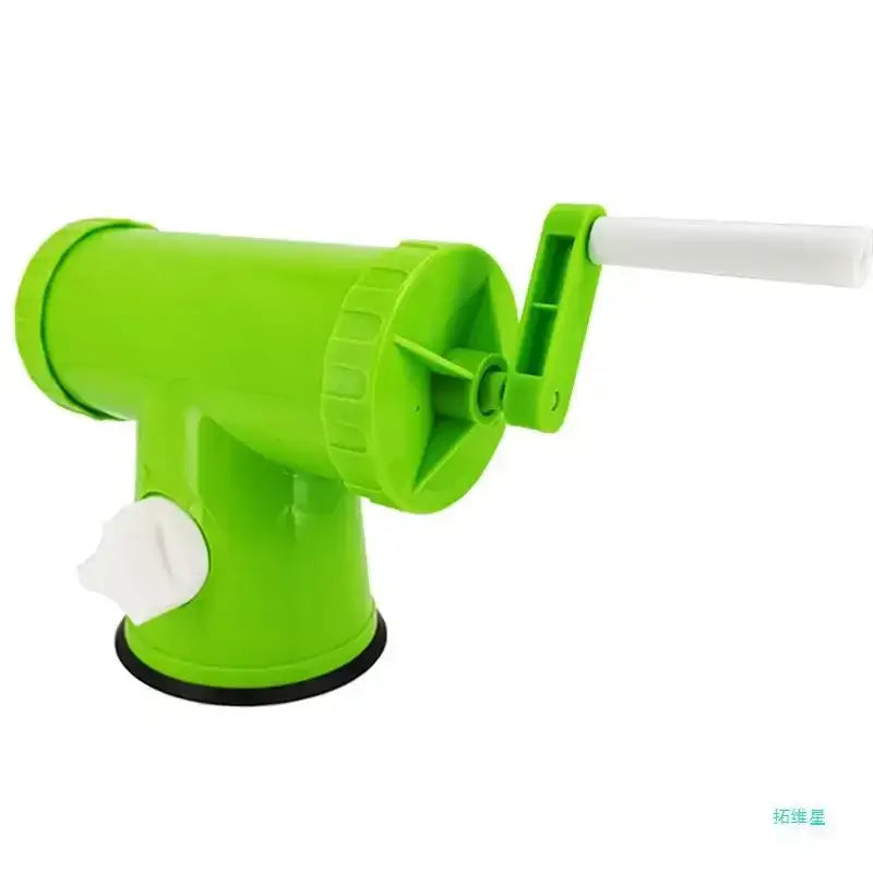 Bright green and white 2lbs plastic sausage maker with funnel tubes hand-cranked food processor and suction base