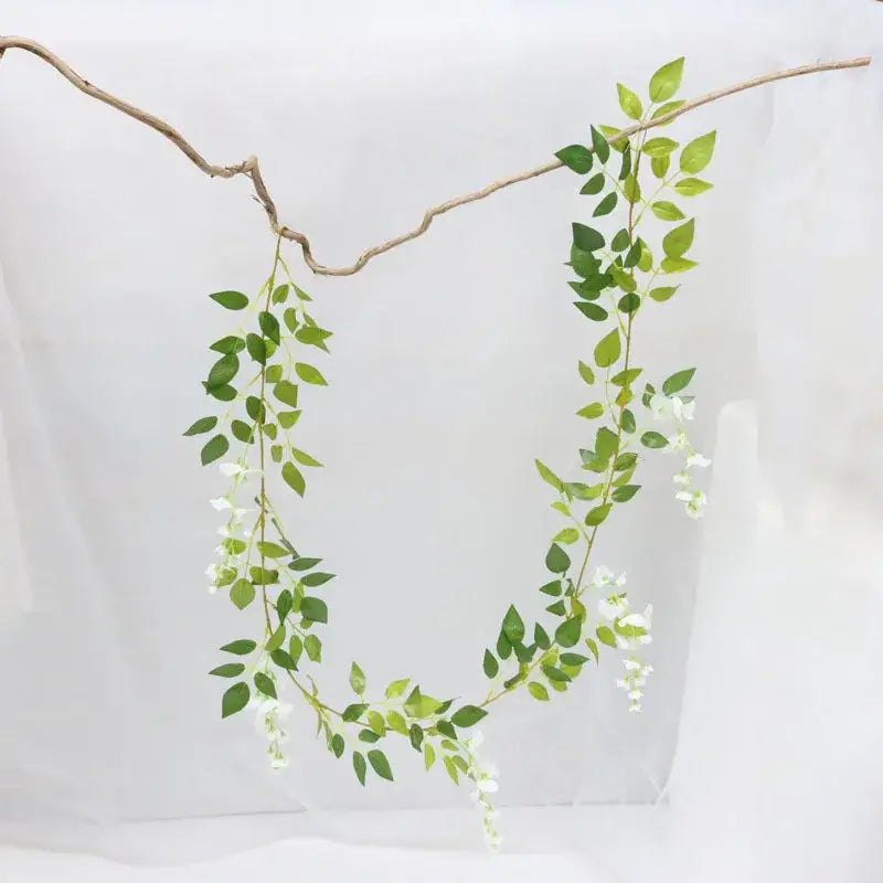 Green and white decorbites artificial flowers garden wedding arch decor with delicate wisteria vine and lush leaves