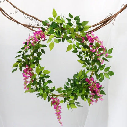 Vibrant pink and green artificial flowers wreath with cascading blooms and lush foliage for decorbites artificial decor