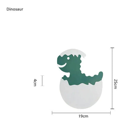 Green and white dino egg led wall lamp featuring a decorative green dinosaur figurine emerging from an egg base by decorbites