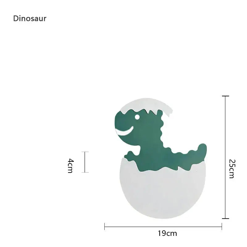 Green and white dino egg led wall lamp featuring a decorative green dinosaur figurine emerging from an egg base by decorbites