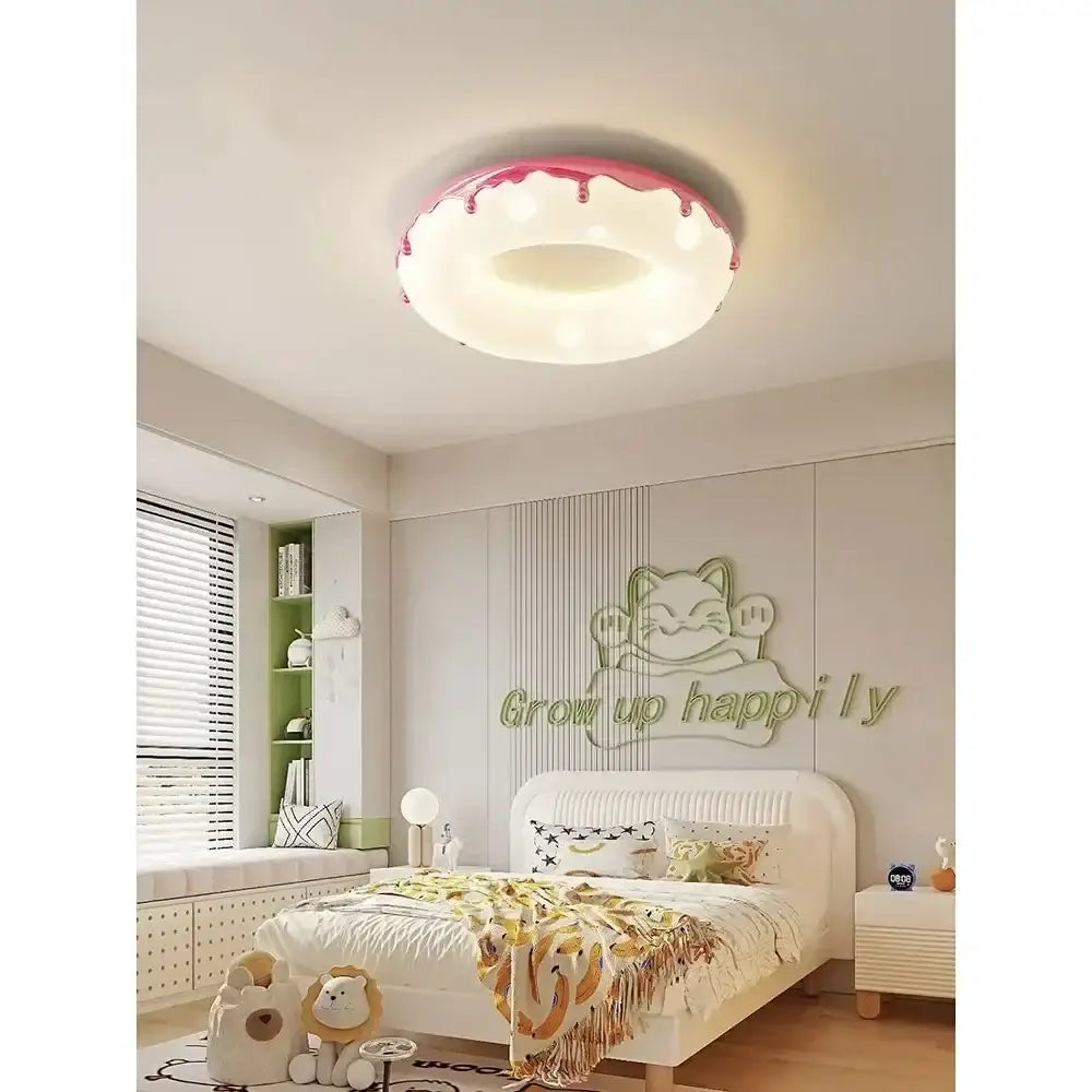 Pink and white decorbites doughnut ceiling light with dripping icing design for bedroom eye protection led ceiling light