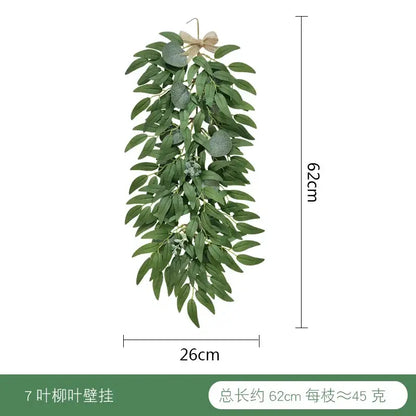 Green and white eucalyptus artificial flowers bouquet featuring a green eucalyptus leaf garland with beige bow decorbites eucalyptus artificial