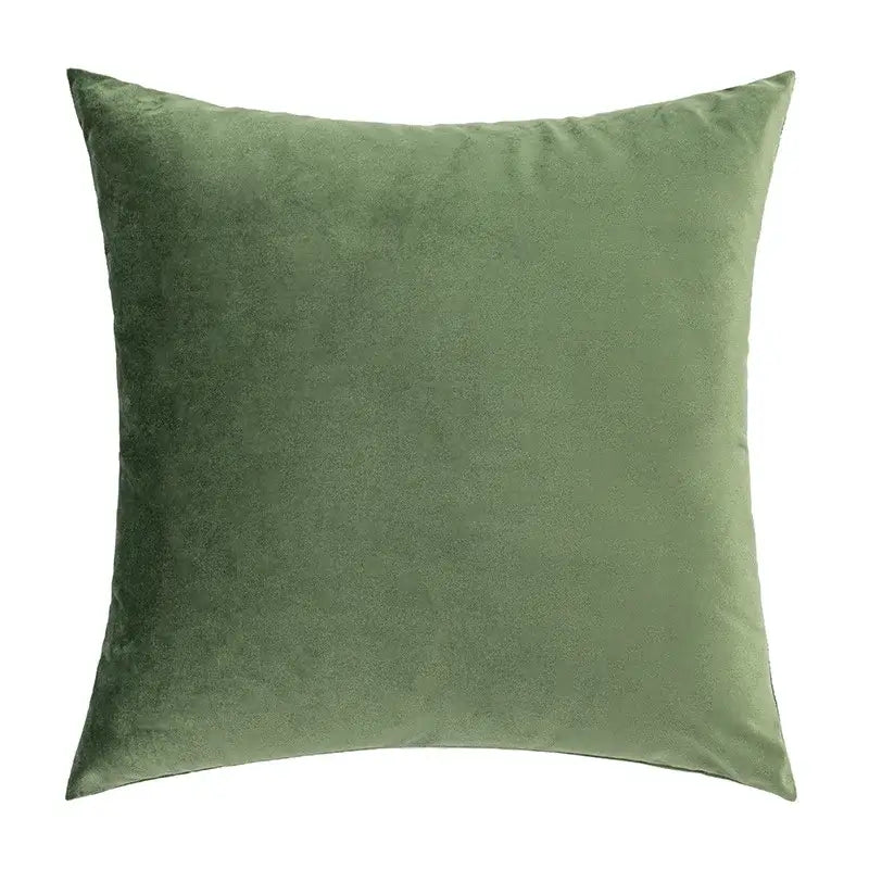 A plush olive green velvet cushion cover featuring decorbites geometric tufted embroidery for living room decor