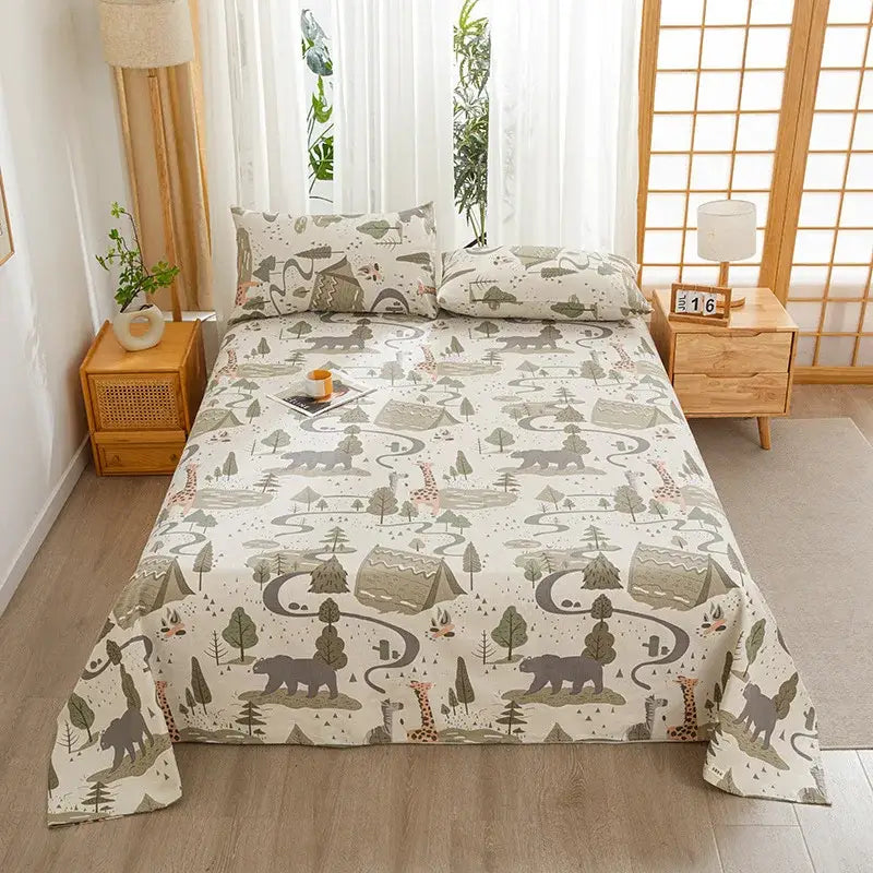 Beige cartoon printed cotton bedspread with whimsical safari pattern for decorbites cartoon printed bedroom decor