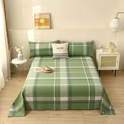 Green and white panda cartoon printed cotton bedspread with green plaid white and light blue stripes for bedroom decorbites cartoon printed decor