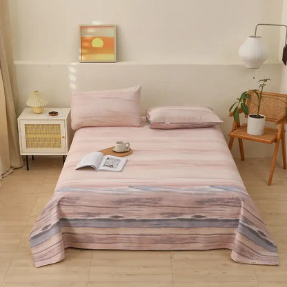 Pink and gray striped soft textured fabric printed cotton bedspread for bedroom decorbites cartoon printed use