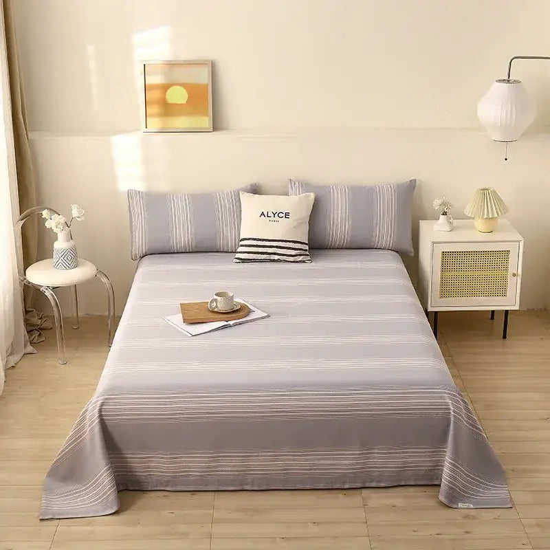 Gray striped bedsheet with subtle white stripes and matching pillow set for decorbites cartoon printed cotton bedspread decor