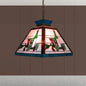 Green and White Stained Glass Tiffany-Style Pendant Light - Single Head Trapezoid Fixture