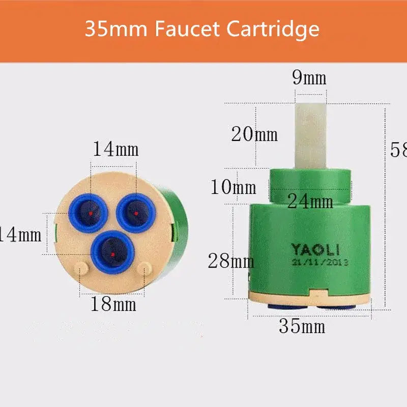 Green and beige 35mm ceramic cartridge with three blue seals for kitchen faucet mixer with 3-year warranty