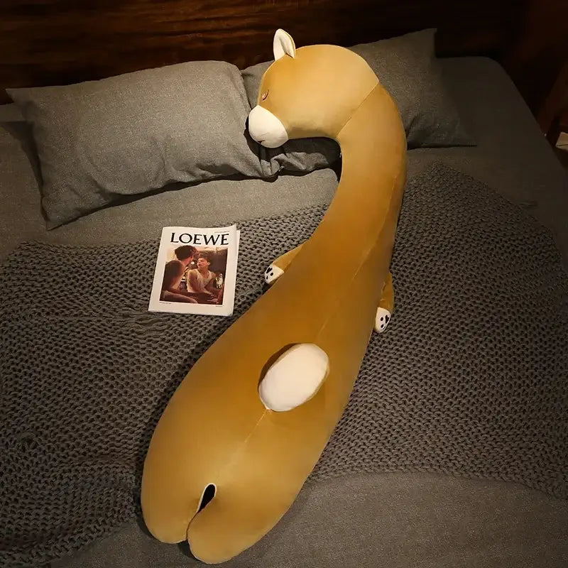 A tan plush body pillow with white accents for bedroom decorbites cartoon animal decor inspired by dinosaur theme