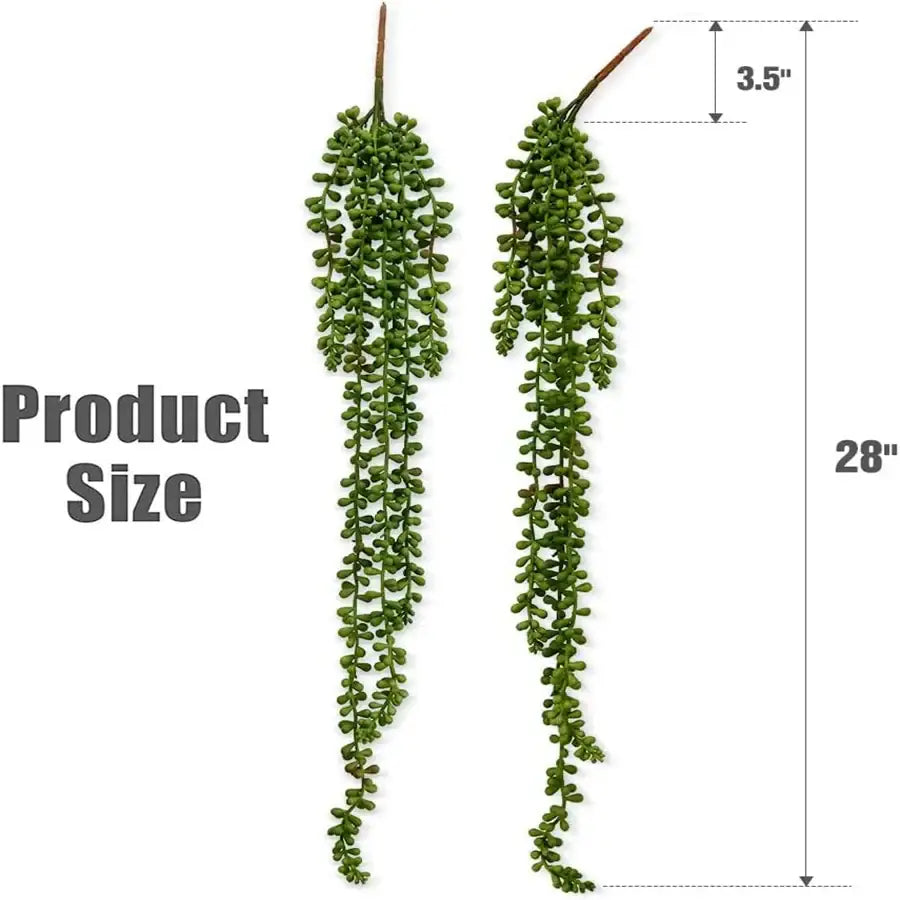 Green artificial fern vine hanging plant with small bead-like leaves and brown stem for living room decor