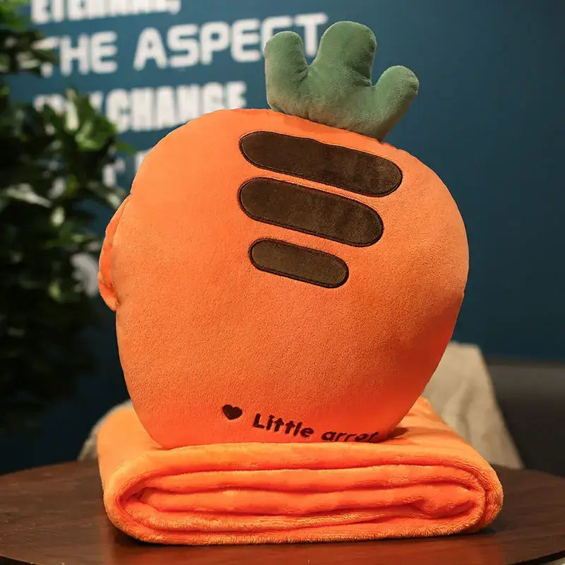 Orange plush carrot-shaped pillow blanket with green leaves and brown stitches for decorbites cartoon animal throw decor