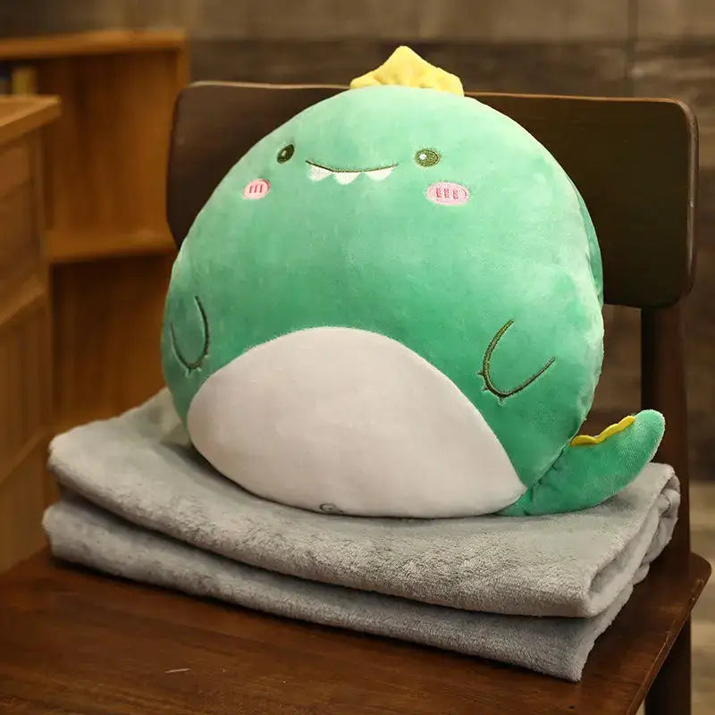 Cute green plush dinosaur pillow with white belly and yellow spikes for pillow blanket decorbites cartoon animal throw