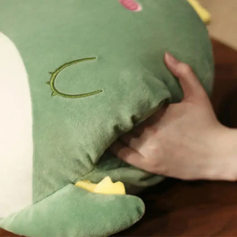 Green avocado cartoon animal pillow blanket featuring a soft green plush dinosaur with embroidered details decorbites cartoon animal throw