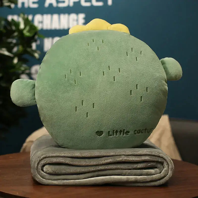 Green avocado cartoon animal pillow blanket featuring a soft light green plush cactus pillow with yellow hair decorbites cartoon animal throw