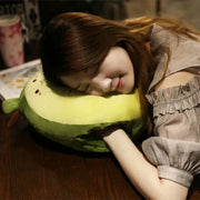 Soft green avocado cartoon animal throw pillow blanket with embroidered face and stem detail for bedroom decorbites decor