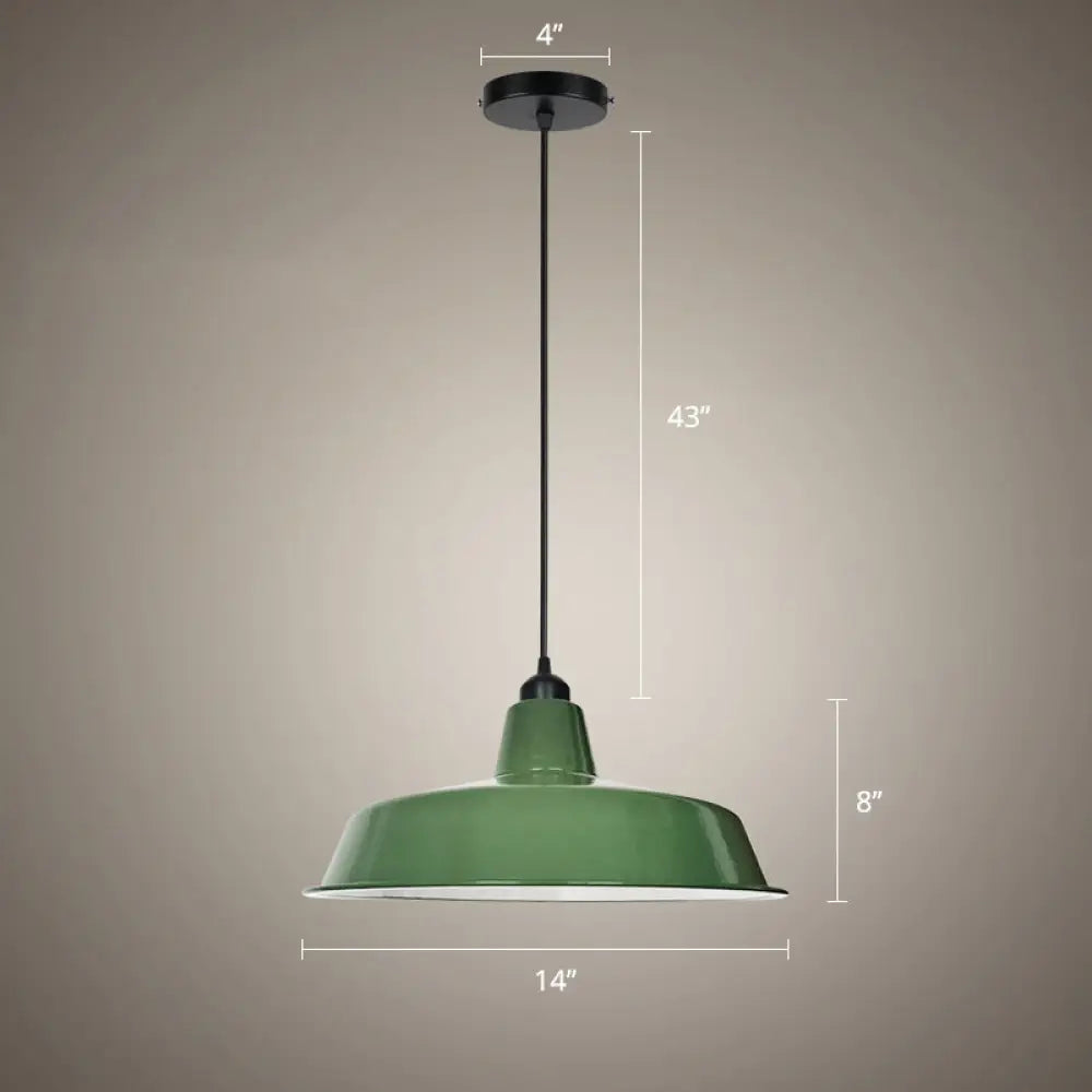 Green Barn Pendant Lamp - Loft Style Metal, 1-Bulb Suspension Light for Dining Room