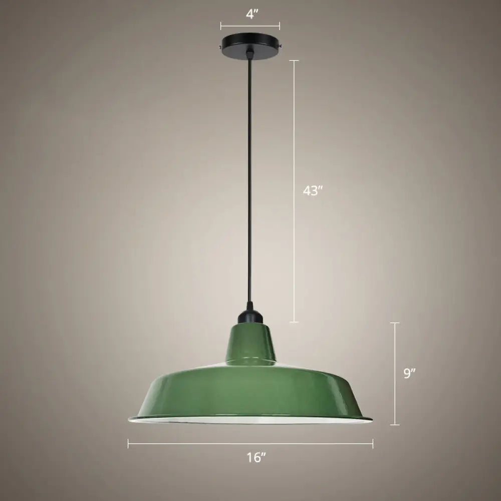 Green Barn Pendant Lamp - Loft Style Metal, 1-Bulb Suspension Light for Dining Room