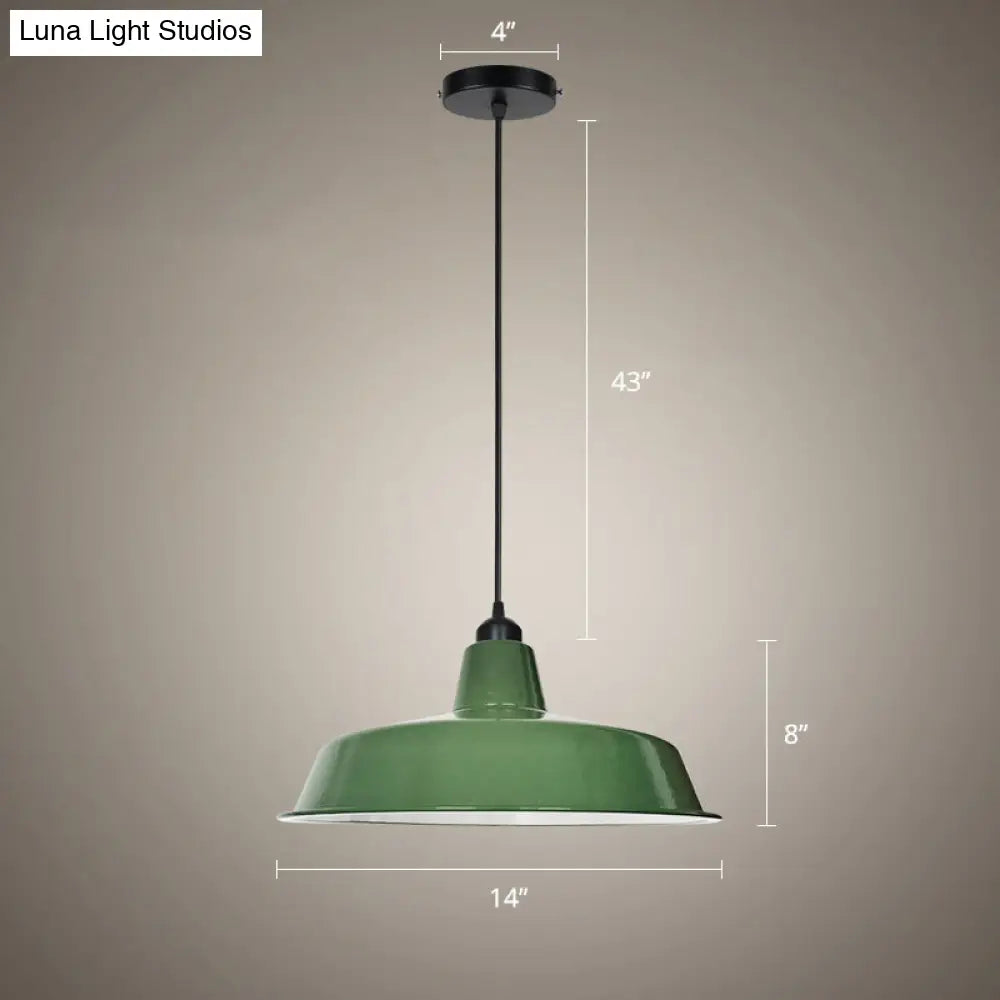 Green Barn Pendant Lamp - Loft Style Metal, 1-Bulb Suspension Light for Dining Room