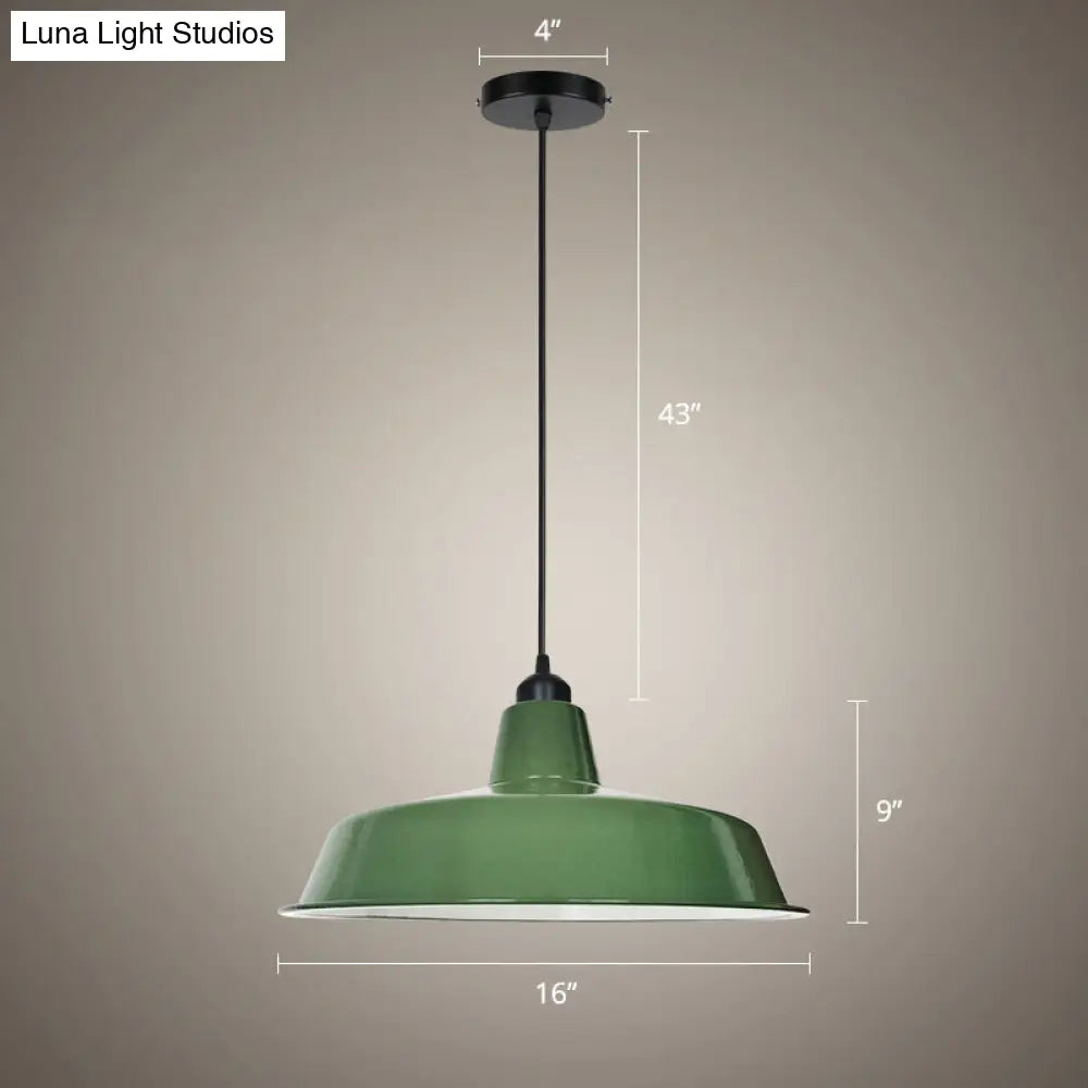 Green Barn Pendant Lamp - Loft Style Metal, 1-Bulb Suspension Light for Dining Room