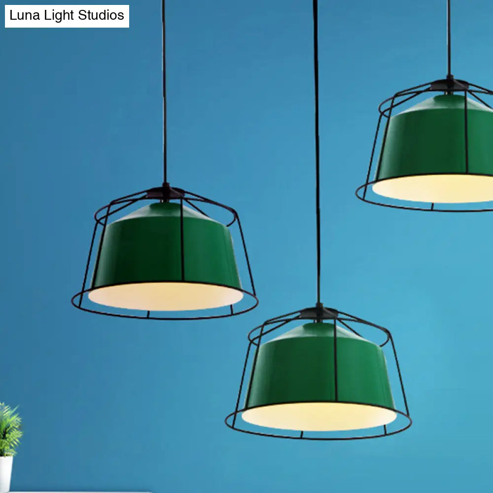 Green Barn Pendant Light: Loft Aluminum 1-Light Fixture with Cage Guard for Living Room Down Lighting