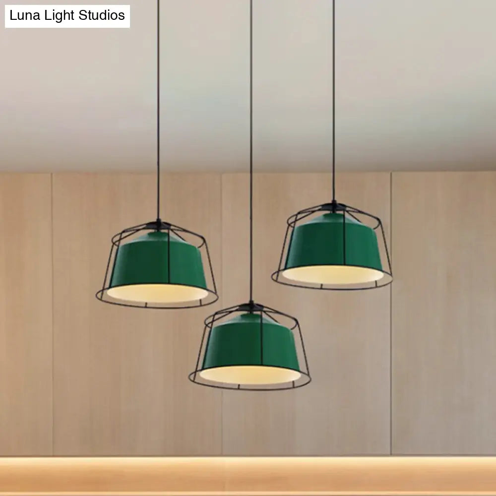 Green Barn Pendant Light: Loft Aluminum 1-Light Fixture with Cage Guard for Living Room Down Lighting