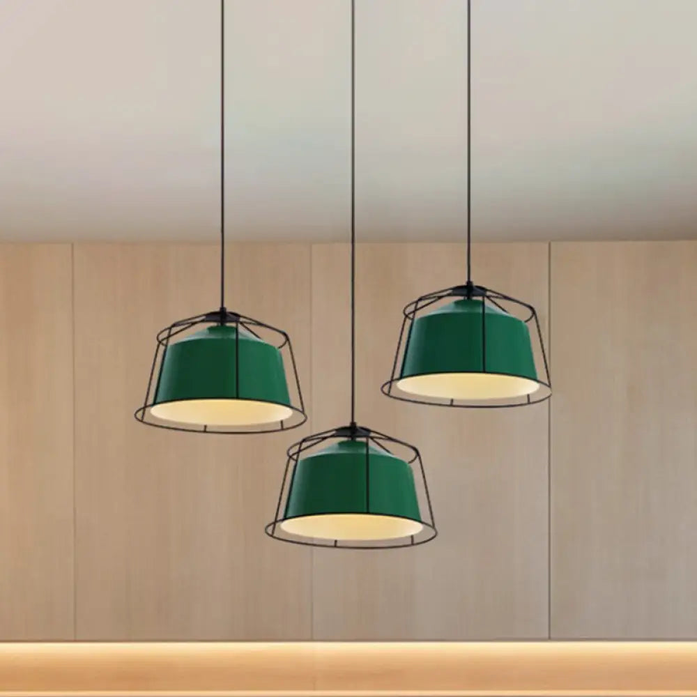 Green Barn Pendant Light: Loft Aluminum 1-Light Fixture with Cage Guard for Living Room Down Lighting