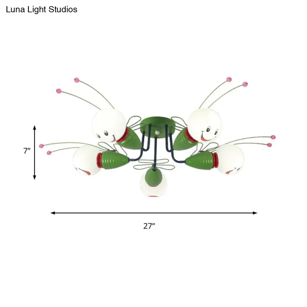 DecorBites™ DecorBites™ Green Bee Metal Semi-Flush Ceiling Lamp for Hallway/Bedroom