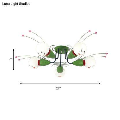 DecorBites™ DecorBites™ Green Bee Metal Semi-Flush Ceiling Lamp for Hallway/Bedroom