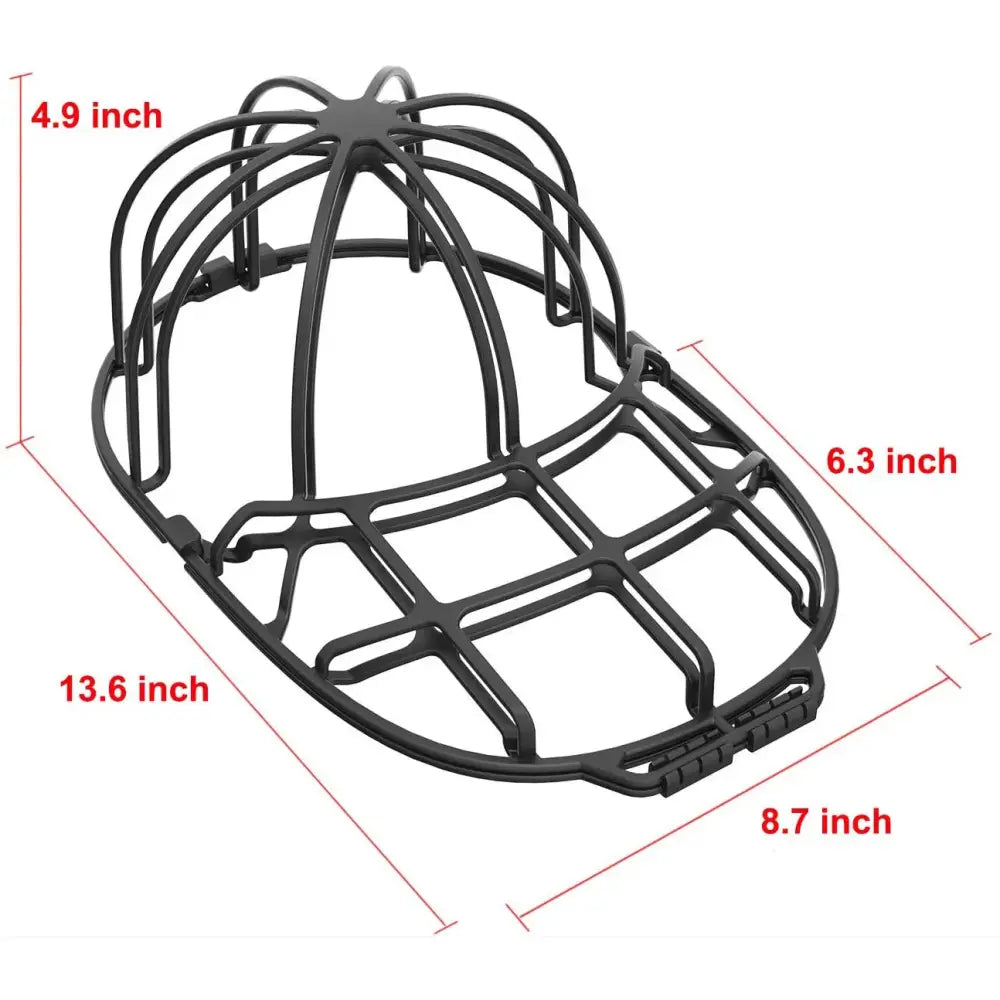 Black metal safety helmet cage with grid pattern and adjustable straps for cap washer dryer frame decorbites baseball cap