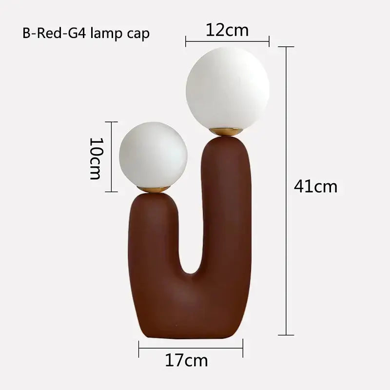 Brown ceramic table lamp with double frosted glass white spherical shades for bedroom use