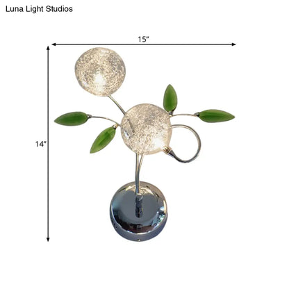 DecorBites™ Green Crystal Leaf Wall Mount Lamp with Class Glass Shade - Bedside Wall Lighting Solution in Chrome