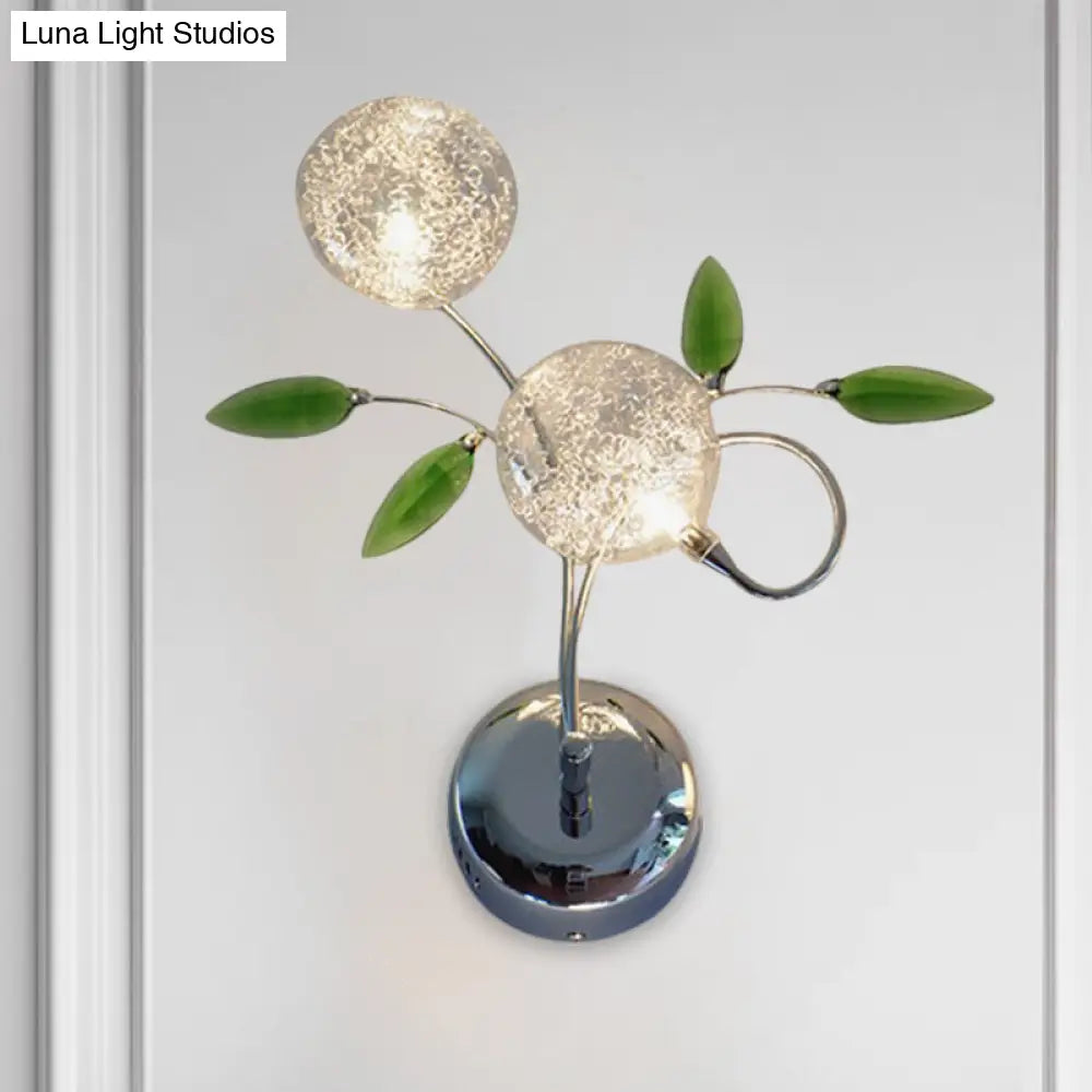 DecorBites™ Green Crystal Leaf Wall Mount Lamp with Class Glass Shade - Bedside Wall Lighting Solution in Chrome